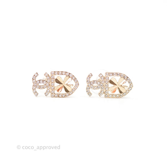 Chanel Crystal CC Clover Earrings Gold 20B