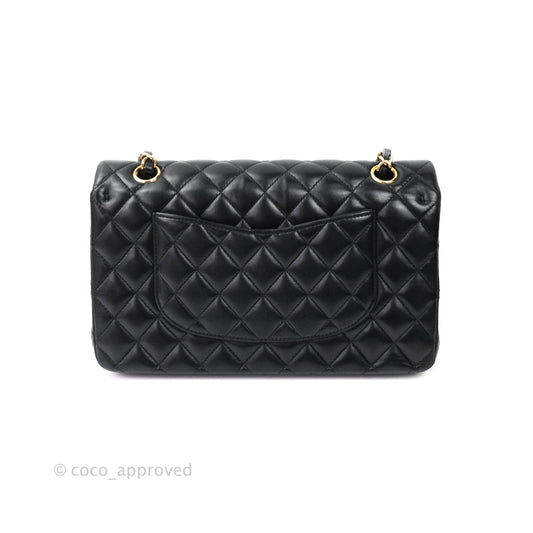 Chanel Classic M/L Medium Double Flap Bag Black Lambskin Gold Hardware