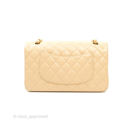 Chanel Classic M/L Medium Double Flap Bag Beige Caviar Gold Hardware