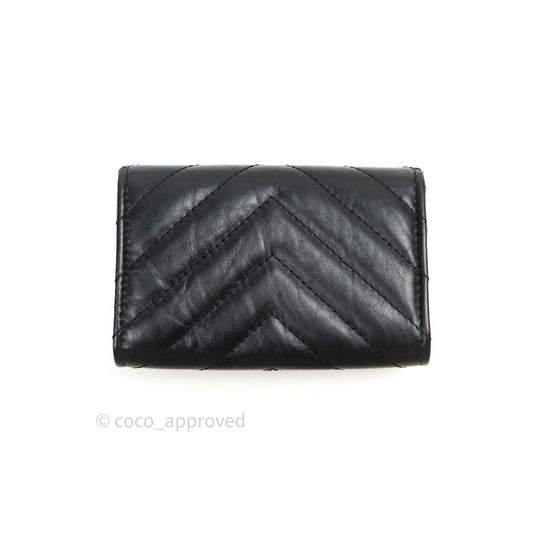 Chanel Aged Calfskin Chevron Reissue Card Holder Wallet So Black