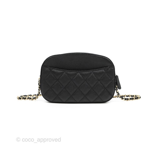 Chanel Quilted Camera Bag Black Caviar Gold Hardware 21A