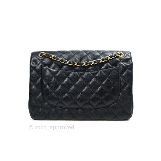 Chanel Classic Jumbo Double Flap Black Caviar Gold Hardware