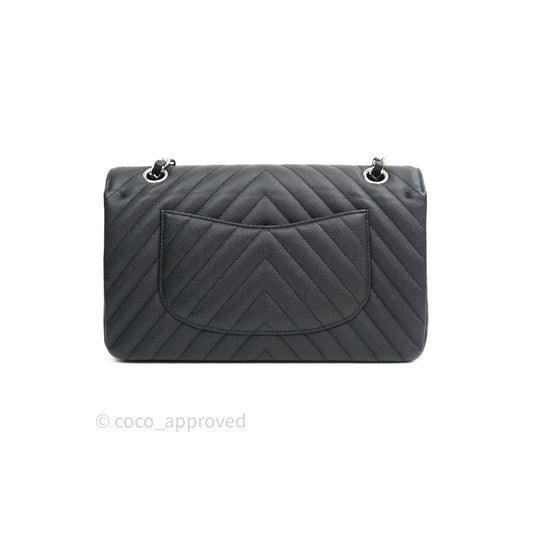 Chanel Classic M/L Chevron Black Caviar Silver Hardware