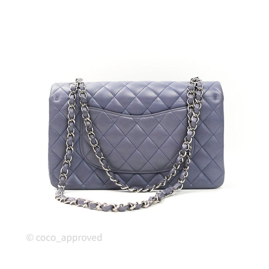 Chanel Classic M/L Medium Double Flap Lavender Blue Silver Hardware