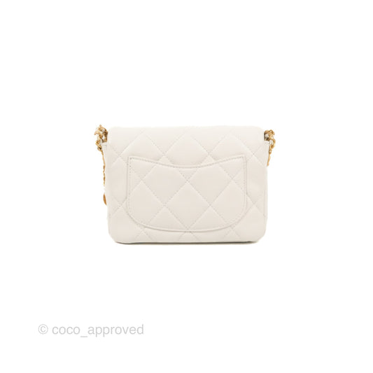 Chanel Mini Flap with Coin Charm White Caviar Aged Gold Hardware 22A