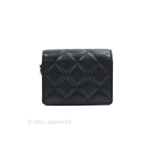 Chanel Mini Wallet With Chain Black Caviar Silver Hardware