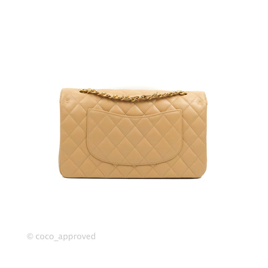 Chanel Classic M/L Medium Flap Quilted Beige Caviar Gold Hardware