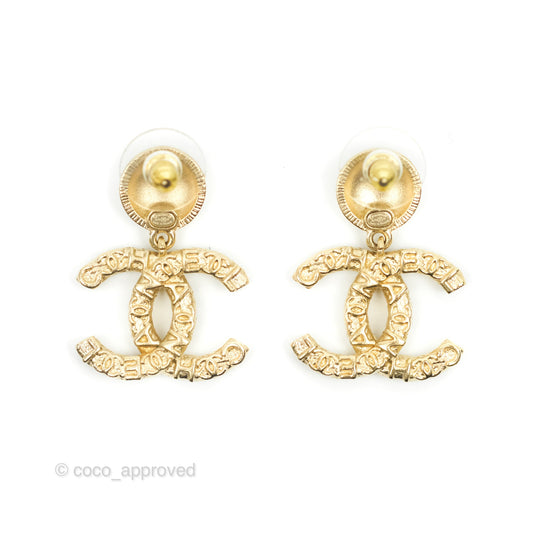 Chanel CC Crystal Drop Earrings Gold Tone 21P