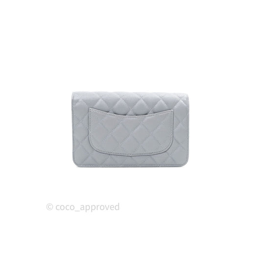Chanel Caviar Quilted Wallet on Chain WOC Grey Light Gold Hardware 20C