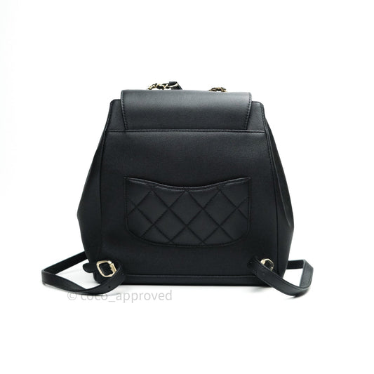 Chanel Quilted Business Affinity Backpack Black Caviar Light Gold Hardware