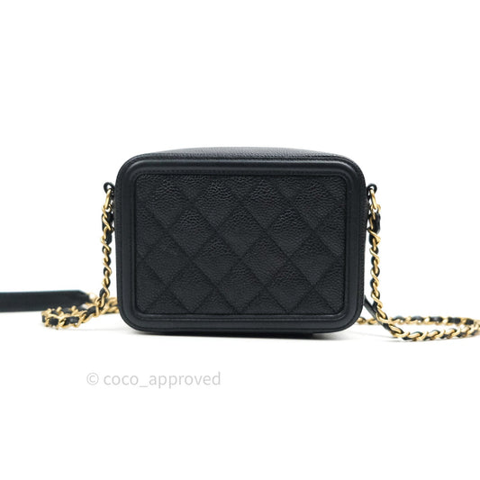Chanel Quilted CC Filigree Vanity Clutch With Chain Black Caviar