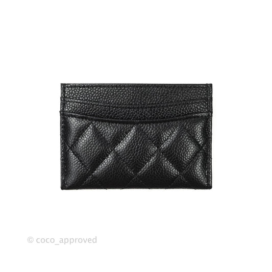 Chanel Black Classic Caviar Flat Card Holder Gold Hardware