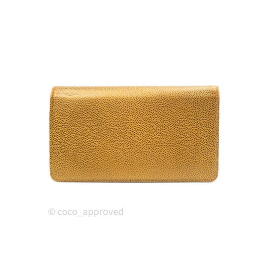 Chanel Leather Quilted Yen Wallet Gold Grained Calfskin