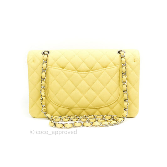 Chanel Classic M/L Medium Double Flap Bag Light Yellow Caviar Silver Hardware