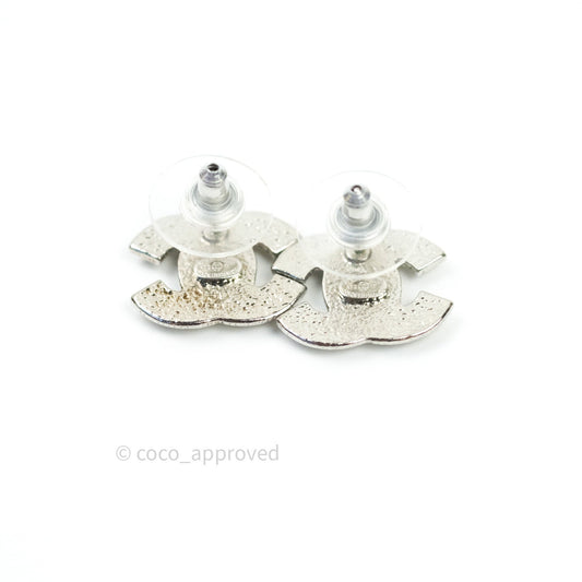 Chanel Crystal CC Earrings Silver Tone