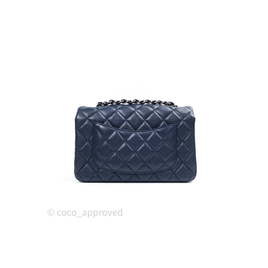 Chanel Lambskin Quilted Mini Rectangular Flap Navy Dark Silver Hardware