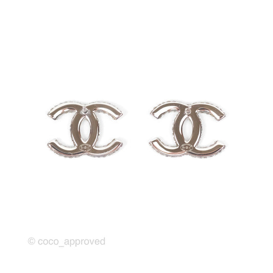 Chanel Crystal CC Earrings Silver Tone 21C