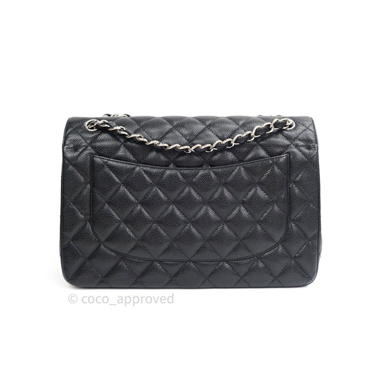 Chanel Classic Jumbo Double Flap Black Quilted Caviar Silver Hardware
