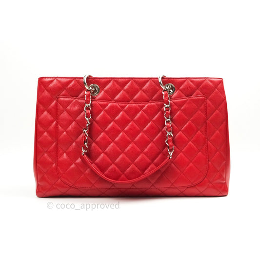 Chanel XL Grand Shopping Tote GST Red Caviar Silver Hardware