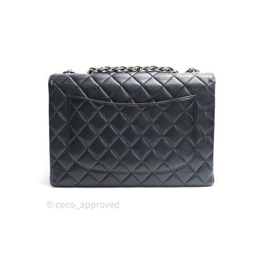 Chanel Classic Vintage Jumbo Single Flap Black Lambskin Silver Hardware