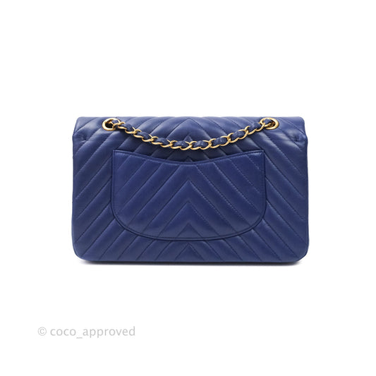 Chanel Classic Chevron M/L Medium Flap Blue Lambskin Gold Hardware