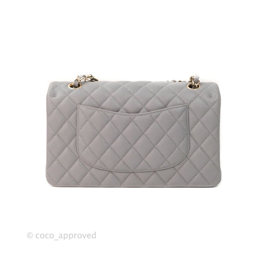 Chanel Classic M/L Medium Double Flap Quilted Grey Caviar Gold Hardware 20C