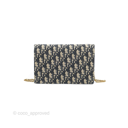 Christian Dior Saddle Chain Pouch Navy Oblique Jacquard