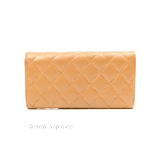 Chanel Dark Beige Lambskin Gold Hardware Long Wallet