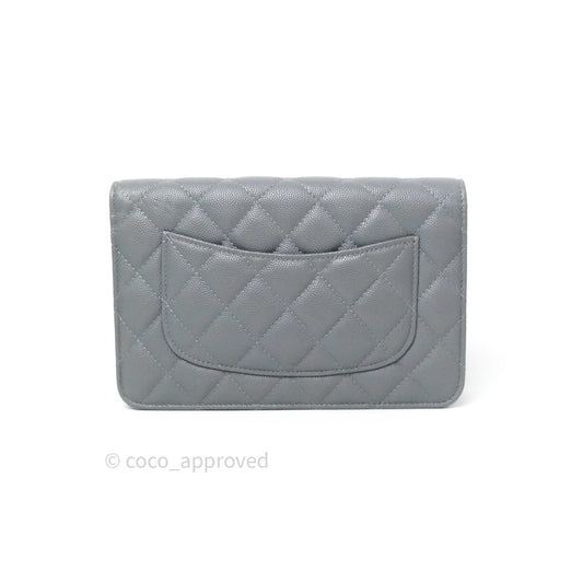 Chanel Caviar Quilted Wallet on Chain WOC Grey Light Gold Hardware 20C