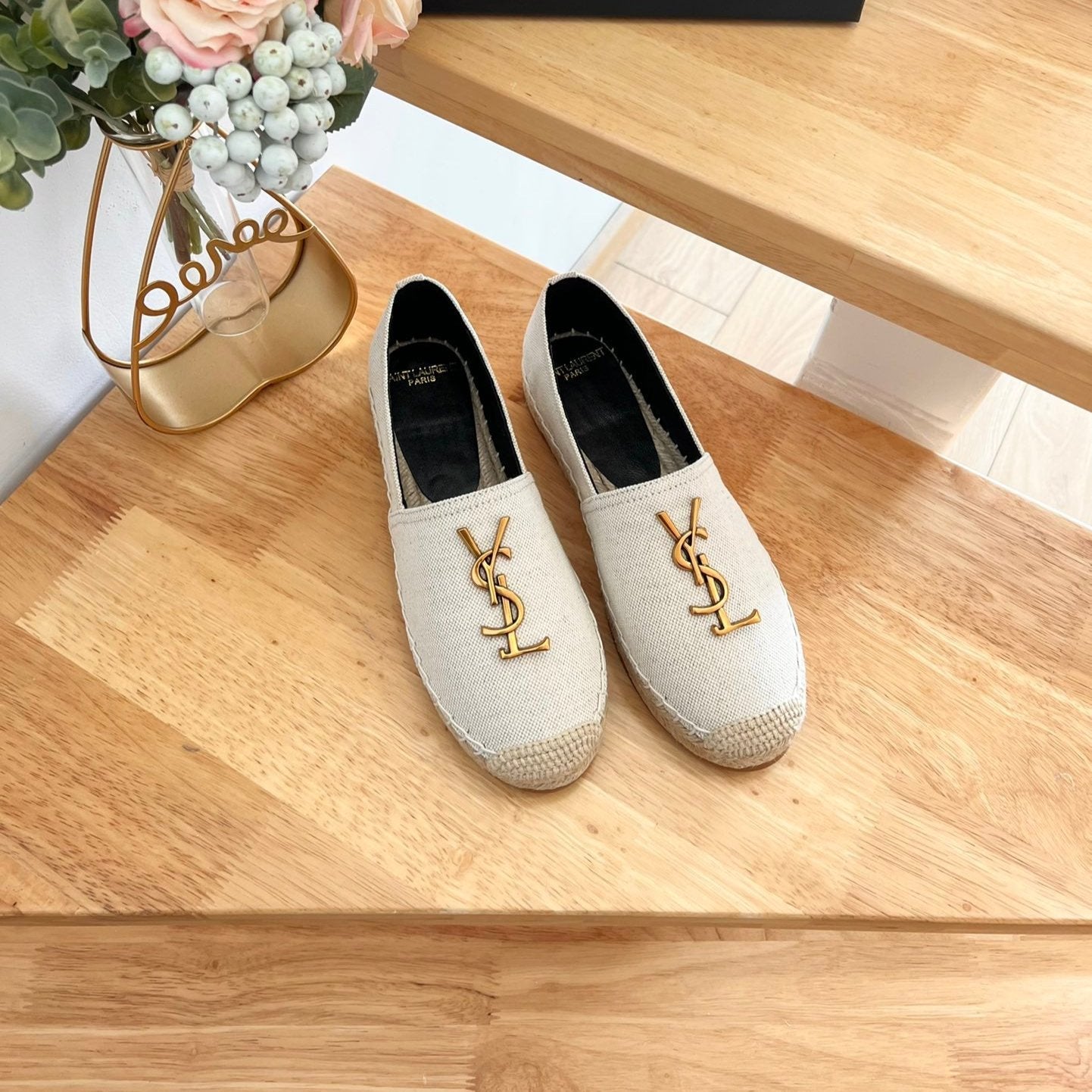 Luxury Saint Laurent SL YVES LOGO SLIP ON CREAMY WHITE CANVAS