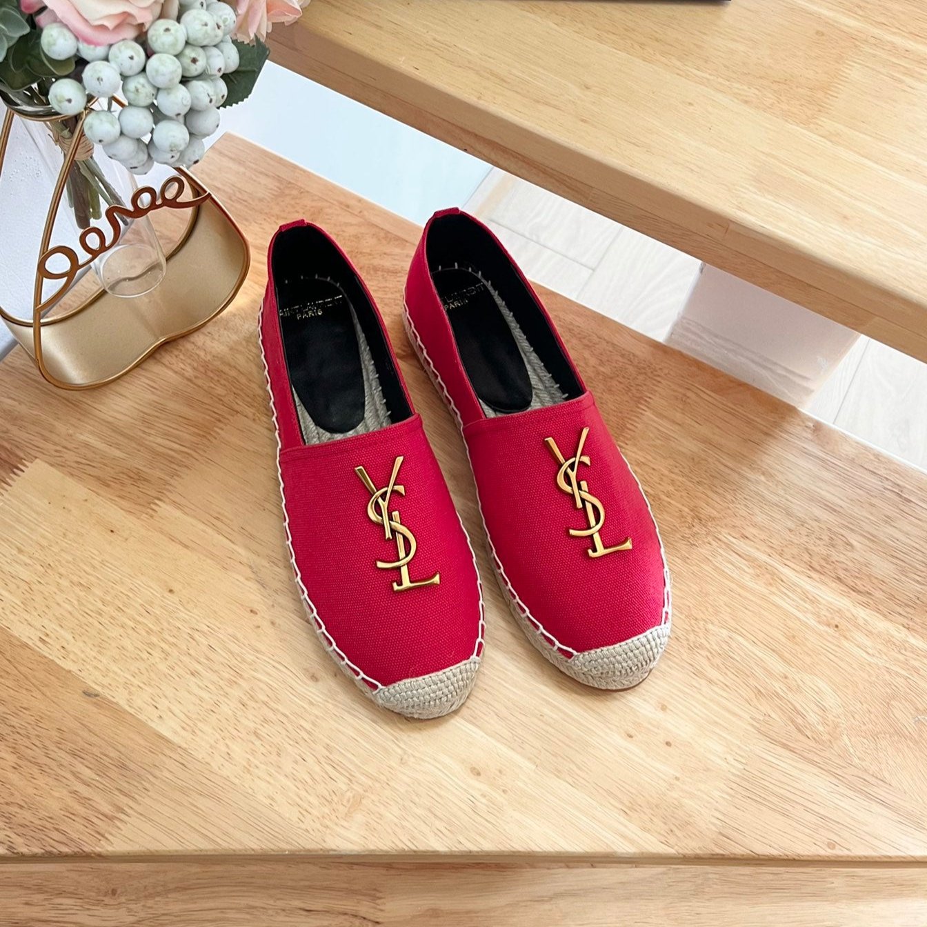 Luxury Saint Laurent SL YVES LOGO SLIP ON RED CANVAS