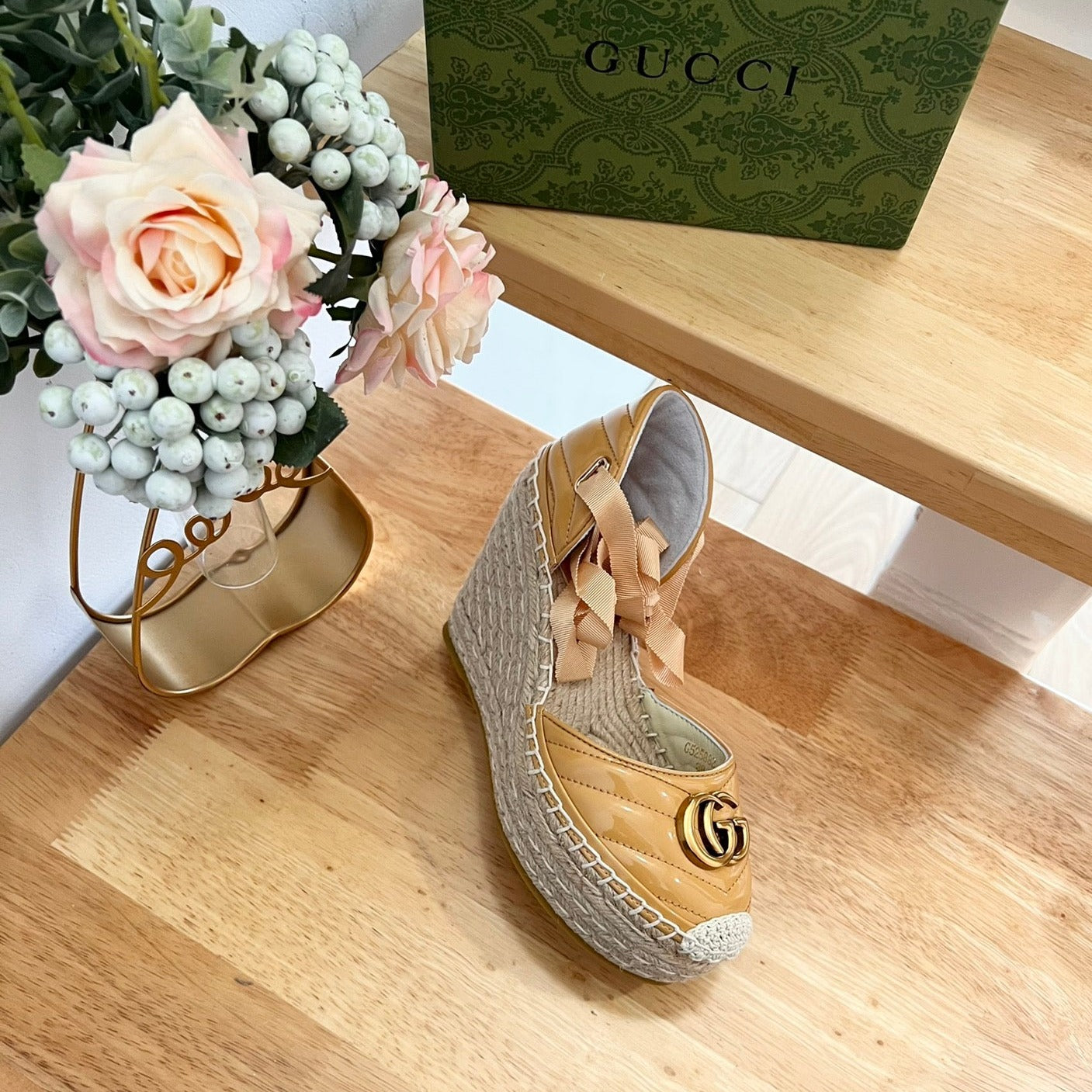 Luxury Gucci GG Crochet platform Espadrilles Blush Amber Yellow
