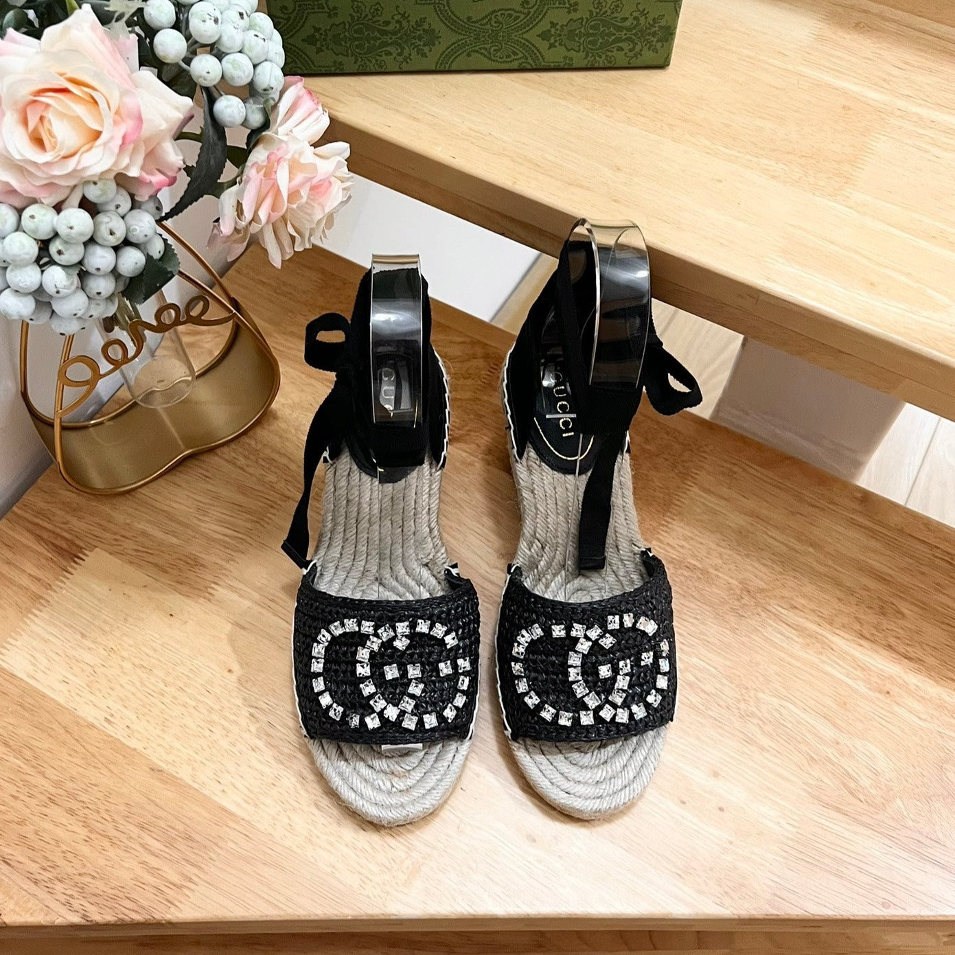 Luxury Gucci GG Women High Sandal Shoes Black