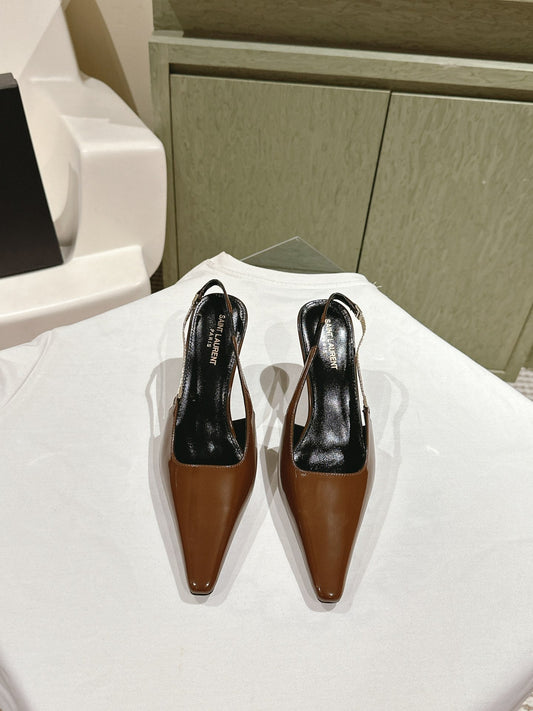 Luxury Saint Laurent BLAKE SLINGBACK PUMPS 80 IN BROWN PATENT LEATHER