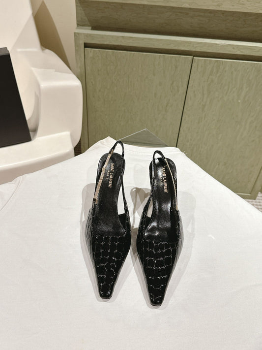 Luxury Saint Laurent BLAKE SLINGBACK PUMPS 80 IN BLACK CROCODILE-EMBOSSED LEATHER