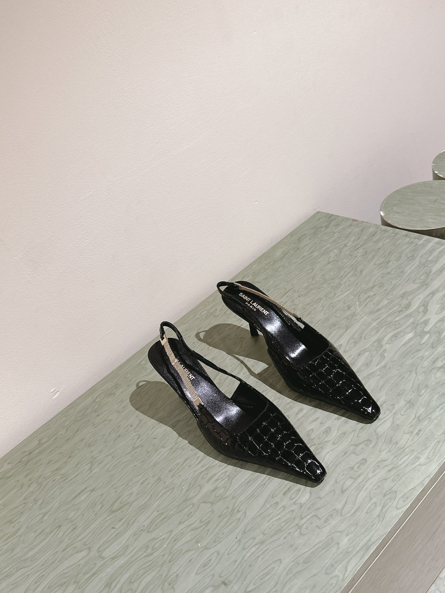 Luxury Saint Laurent BLAKE SLINGBACK PUMPS 80 IN BLACK CROCODILE-EMBOSSED LEATHER
