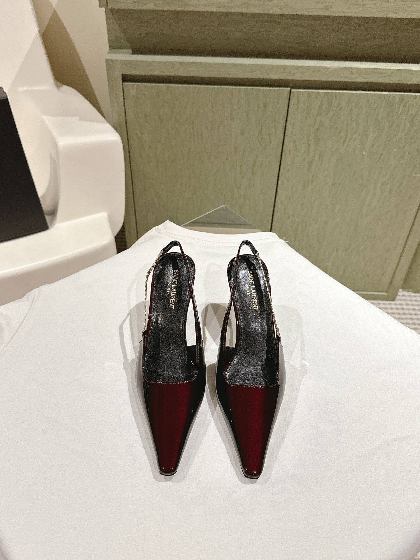Luxury Saint Laurent BLAKE SLINGBACK PUMPS 80 IN WINE PATENT LEATHER