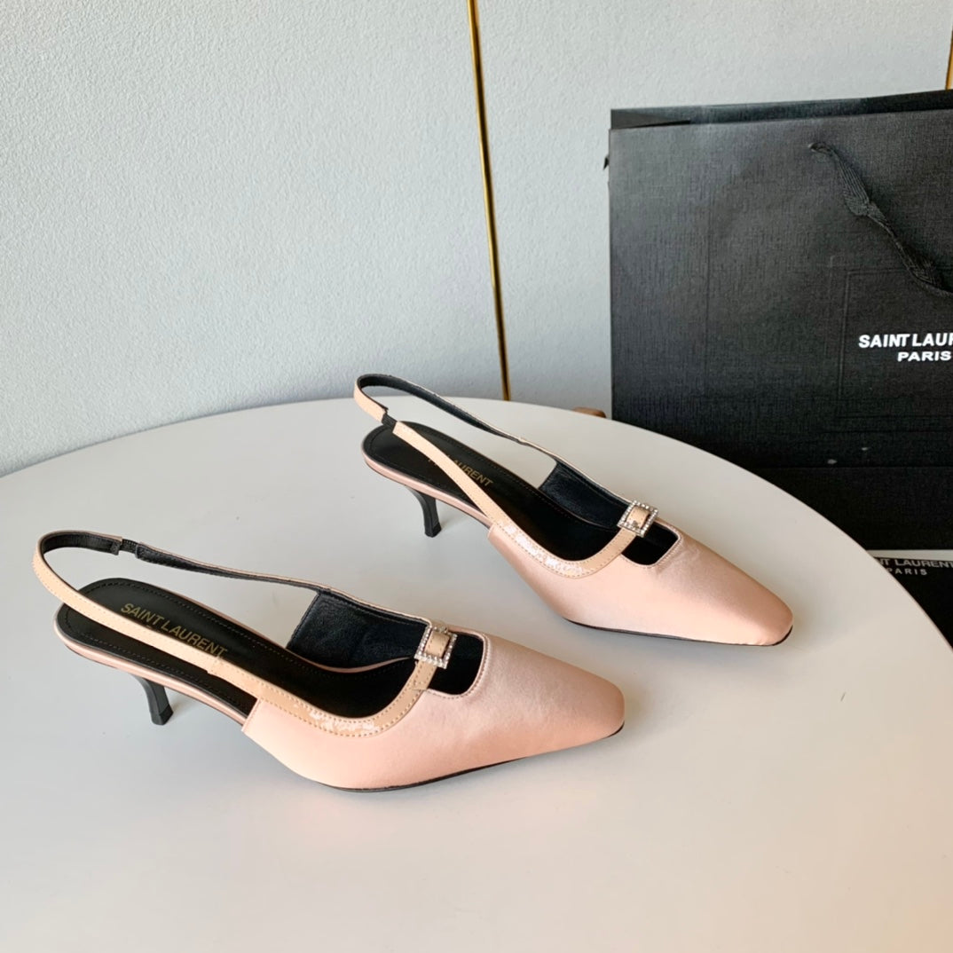 Luxury Saint Laurent SL BLADE SLINGBACK PINK NUDE SATIN