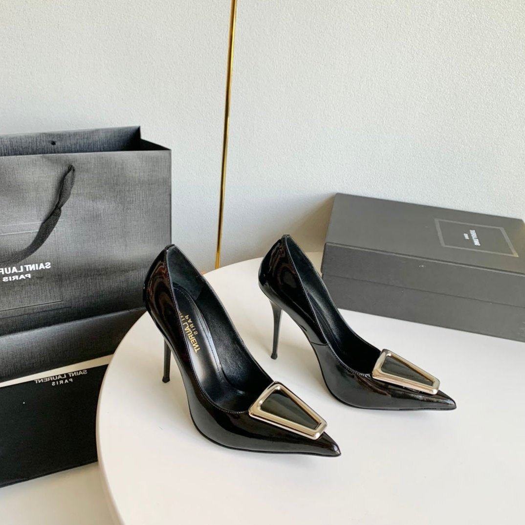 Luxury Saint Laurent SL TRIANGLE BASIC HIGH HEELS BLACK CALFSKIN