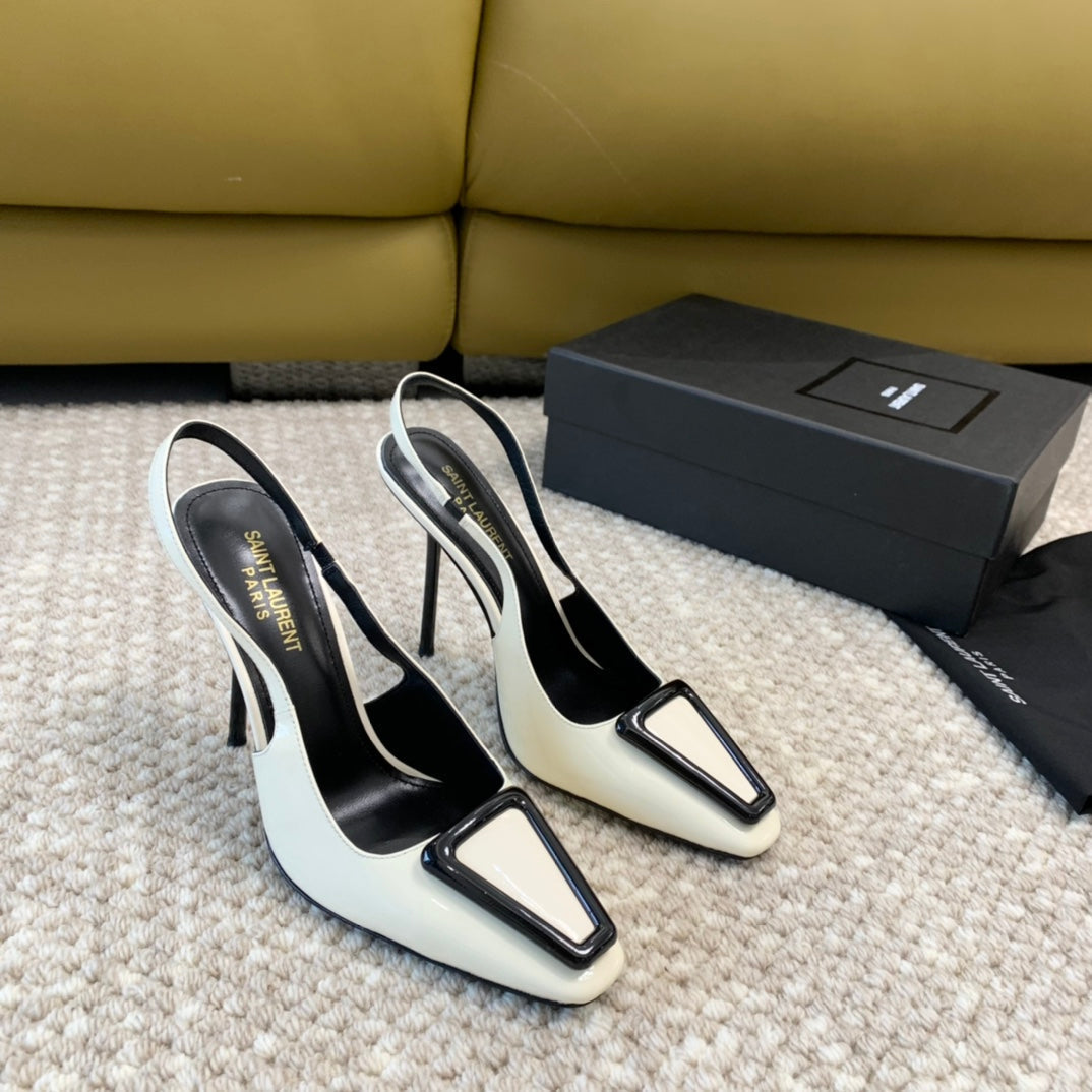 Luxury Saint Laurent SL TRIANGLE HEELED SLINGBACKS WHITE CALFSKIN