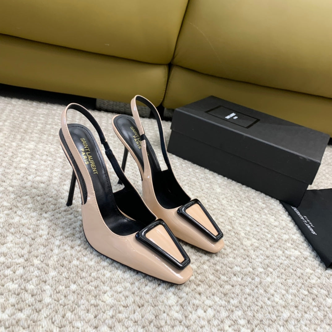 Luxury Saint Laurent SL TRIANGLE HEELED SLINGBACKS BISQUE CALFSKIN
