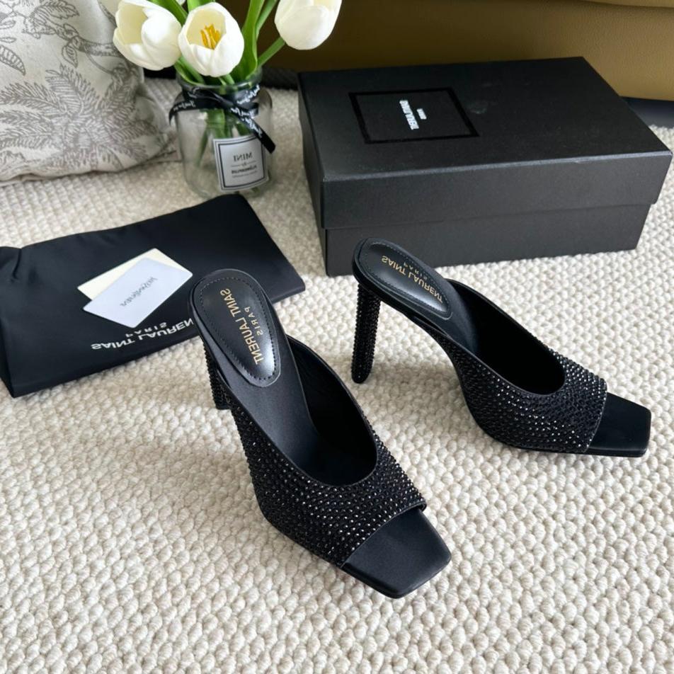 Luxury Saint Laurent SL SEPT MULES BLACK SATIN AND RHINESTONES