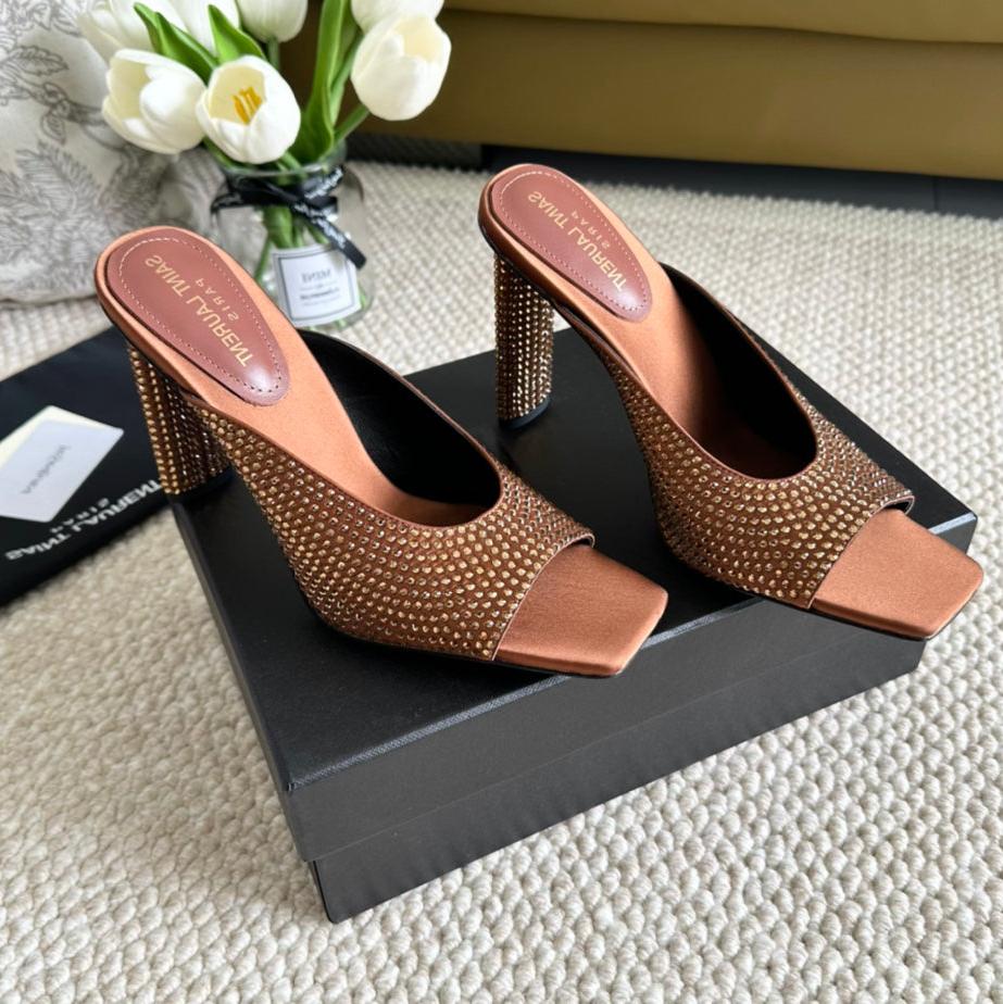 Luxury Saint Laurent SL SEPT MULES SIENNA SATIN AND RHINESTONES