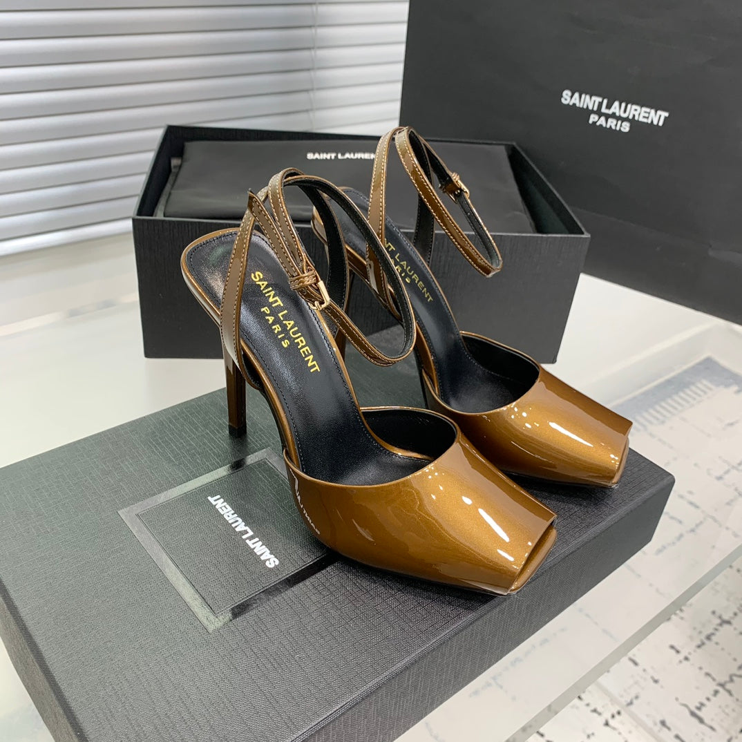 Luxury Saint Laurent SL FISH MOUTH SANDAL PUMP BRONZE POLISHED CALFSKIN