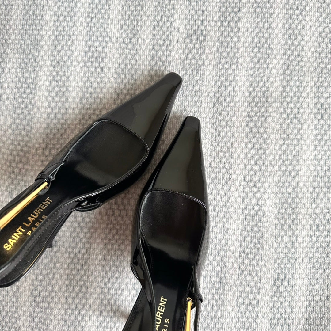 Luxury Saint Laurent LEE SLINGBACK PUMPS 105 IN BLACK PATENT LEATHER