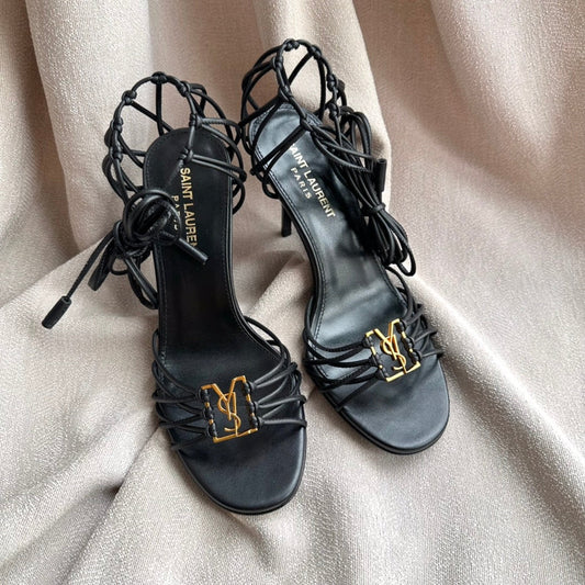Luxury Saint Laurent BABYLONE SANDALS 90 IN ALL BLACK LAMBSKIN