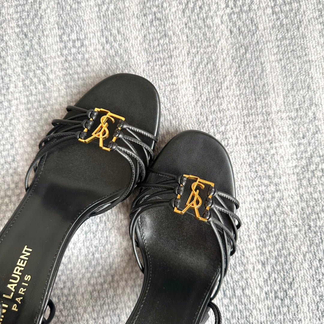 Luxury Saint Laurent BABYLONE SANDALS 90 IN ALL BLACK LAMBSKIN