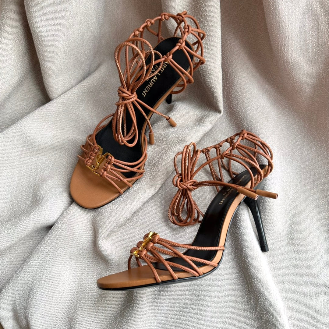 Luxury Saint Laurent BABYLONE SANDALS 90 IN TAN LAMBSKIN