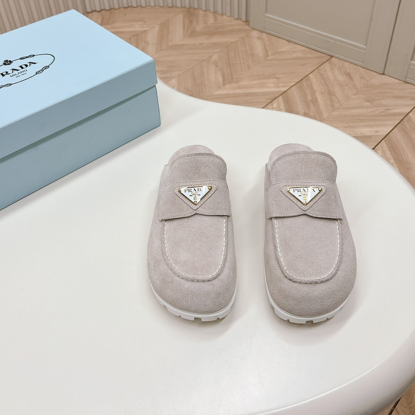 Luxury PradaSABOTS MULES LIGHT GRAY SUEDE
