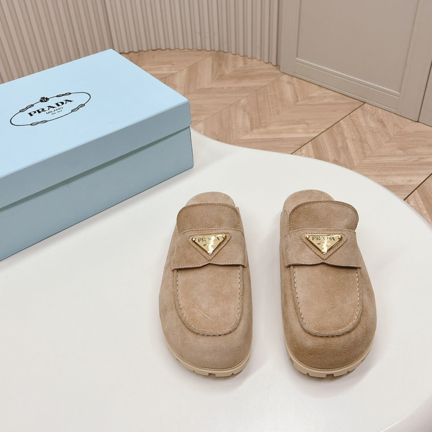 Luxury PradaSABOTS MULES LIGHT BROWN SUEDE